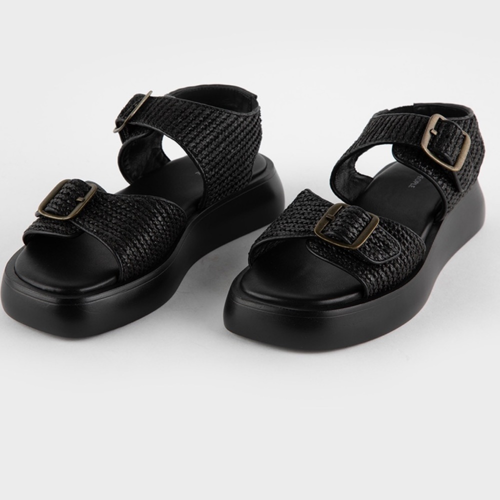 FREE PEOPLE Mandi Weave Womens Platform Sandals Black Sz 7 NEW Boho Casual Chic